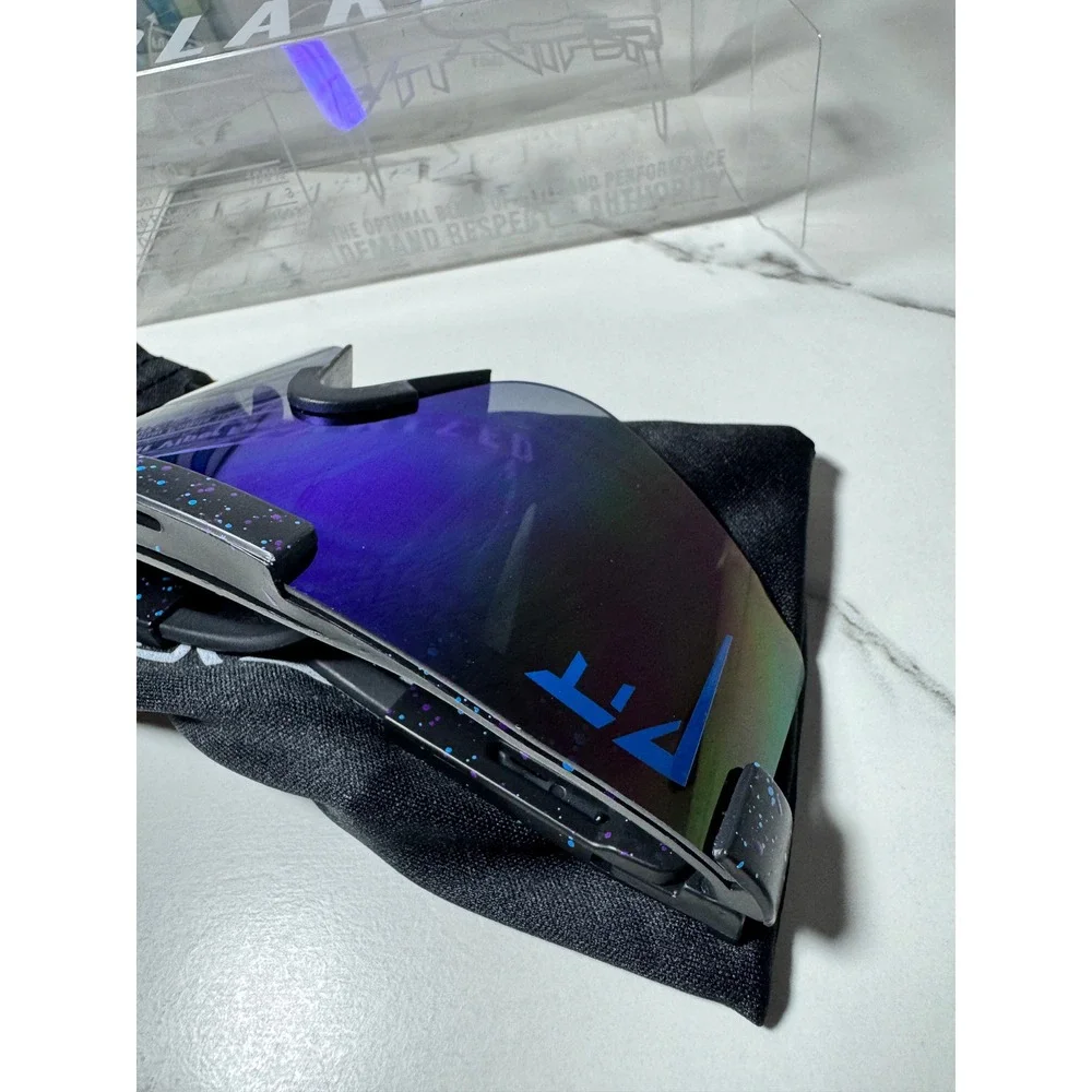Pit Viper Polarized Sunglasses Blue Mirrored Lens Black Splatter Sport Shield